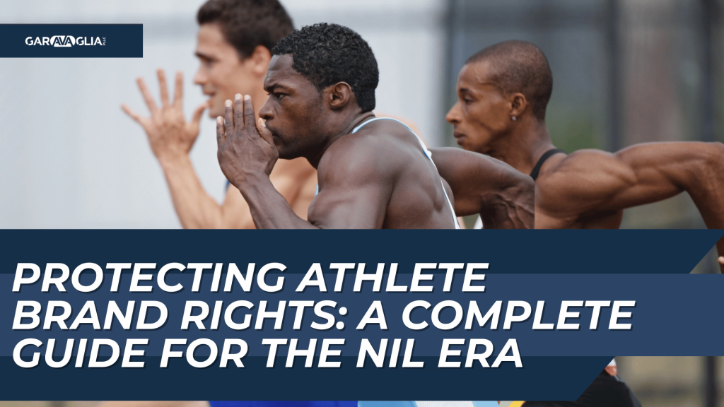 Sprinters racing forward with bold text: “Protecting Athlete Brand Rights: A Complete Guide for the NIL Era.”