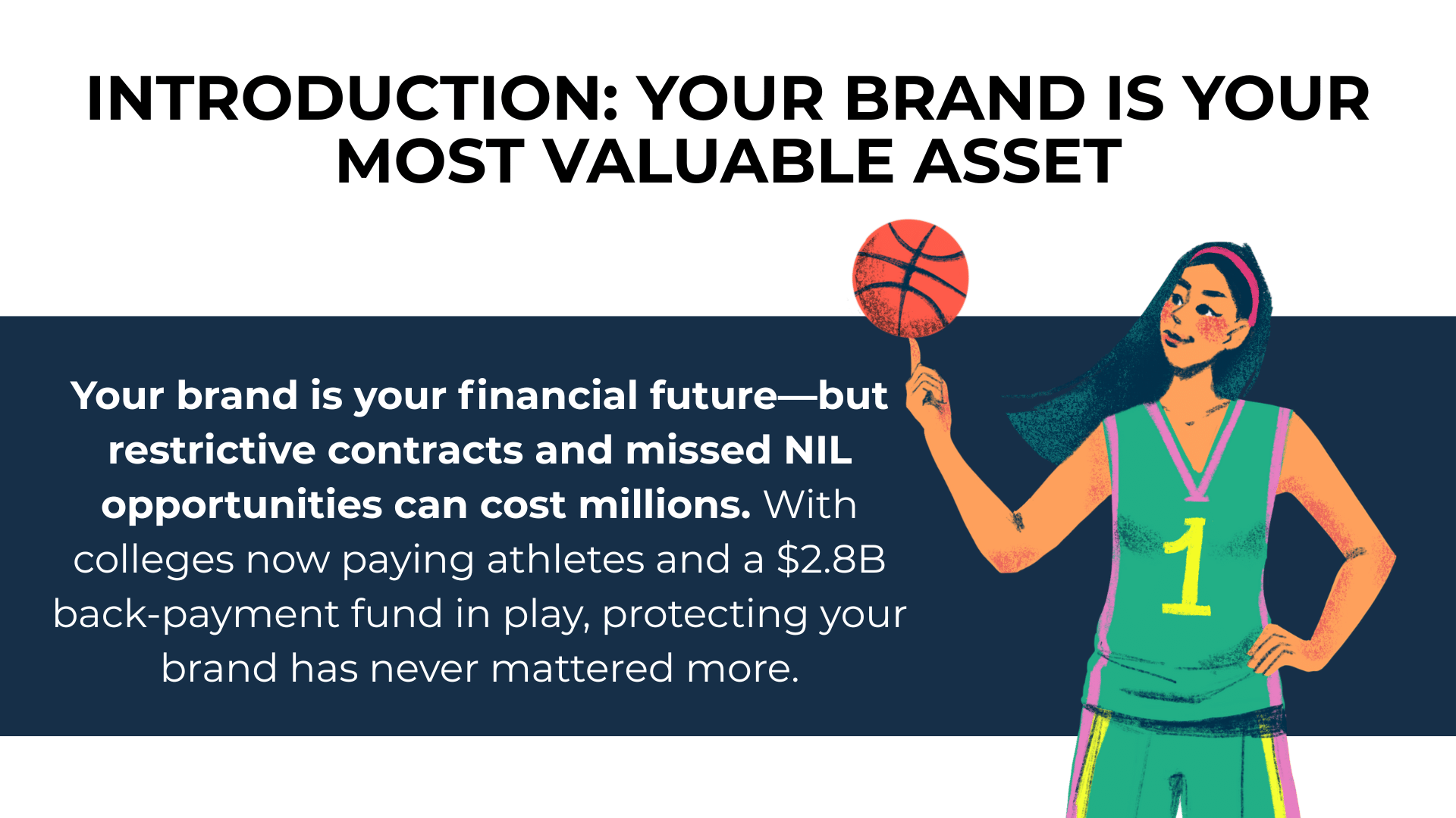 Basketball athlete highlights financial risk from NIL mistakes and importance of brand protection.